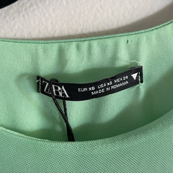 Zara Women XS Green Mesh Tulle Ruched Y2K Crew Neck Sleeveless Mini Dress - Picture 9 of 12